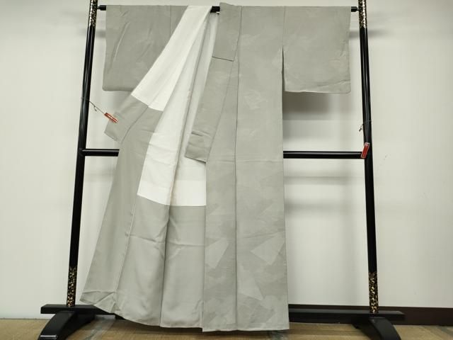  平和屋着物●上質な色無地 切嵌立波地紋 灰黄緑色 正絹 ut 色無地 着物