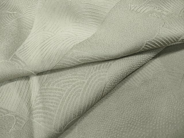 平和屋着物●上質な色無地 切嵌立波地紋 灰黄緑色 正絹 ut