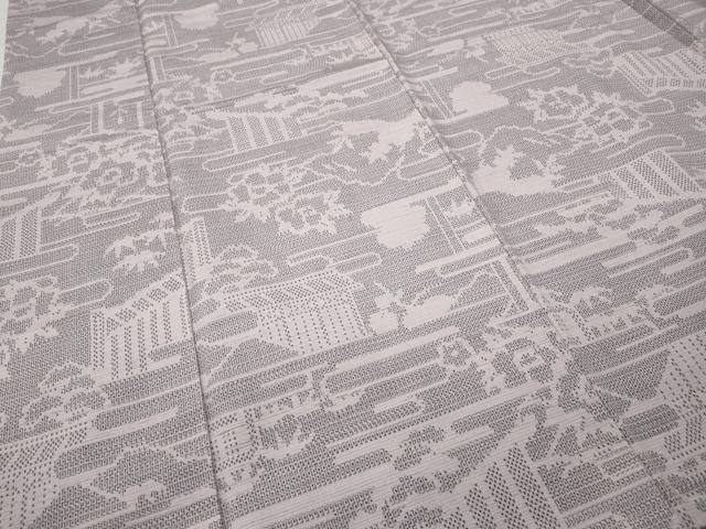 平和屋着物●結城紬　120亀甲　遠山風景草花文　正絹　逸品　CABA8284ut 平和屋着物○結城紬 120亀甲 遠山風景草花文 正絹 逸品 CABA8284ut