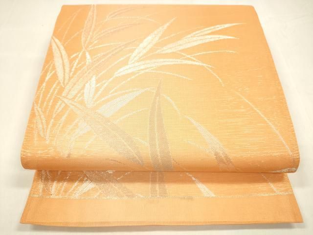 平和屋着物＊夏物　六通柄袋帯　草葉文　銀糸　正絹　逸品　DABA0371cm 平和屋着物＊夏物 六通柄袋帯 草葉文 銀糸 正絹 逸品 DABA0371cm