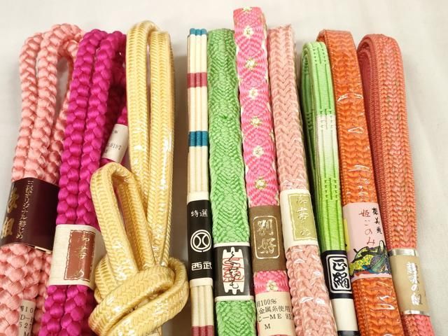 平和屋着物●和装小物 帯締め10本セット 組紐 唐組 金糸 扱い 全て正絹 ♥ zzz