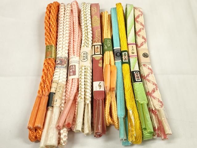 平和屋着物●和装小物　帯締め10本セット　手組紐　高麗組　八つ組　金糸　三越扱い　全て正絹　逸品　未使用　DABA7005zzz 平和屋着物○和装小物 帯締め10本セット 手組紐 高麗組 八つ