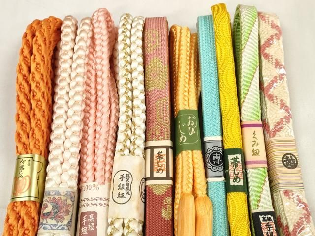 平和屋着物●和装小物 帯締め10本セット 手組紐 高麗組 八つ組 金糸 三越扱い 全て正絹 ♥ zzz
