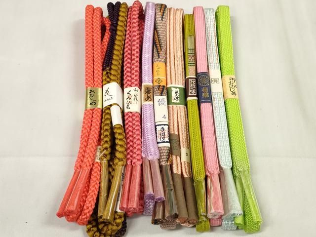 平和屋着物 和装小物 帯締め10本セット 手組紐 組紐 冠組 茶染 金糸 全て正絹 zzz