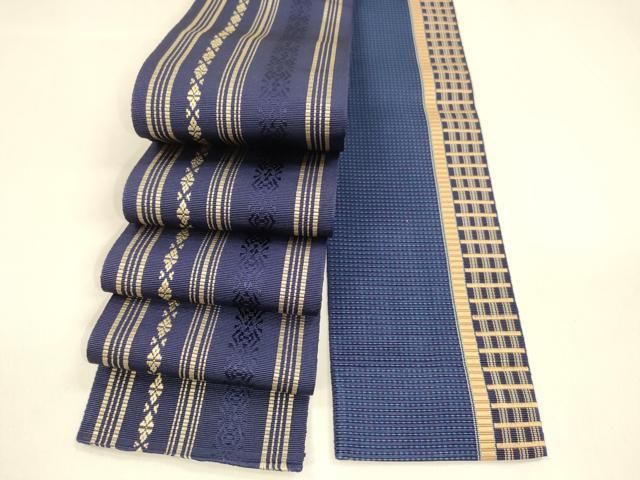 平和屋着物●男性　本場筑前博多織　両面　角帯　献上　格子　正絹　逸品　DABA0393cm 平和屋着物○男性 本場筑前博多織 両面 角帯 献上 格子 正絹 逸品