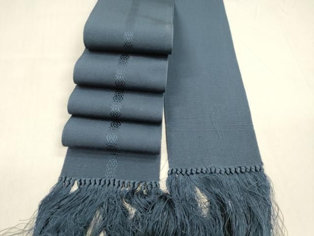 平和屋着物○男性 本場筑前博多織 角帯 献上 青藍色 正絹 逸品 DABA0394cm