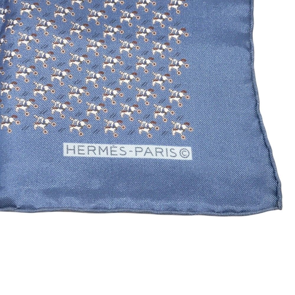 HERMES エルメス プチカレ シルク スカーフ 馬 騎手 ブルー系