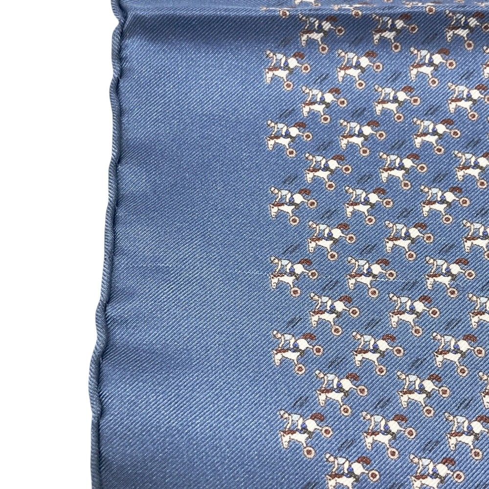 HERMES エルメス プチカレ シルク スカーフ 馬 騎手 ブルー系