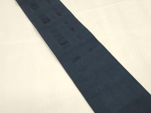 平和屋着物 男性 本場筑前博多織 両面 角帯 田中辰雄作 献上 濃藍色 間道 証紙付き 正絹 cm