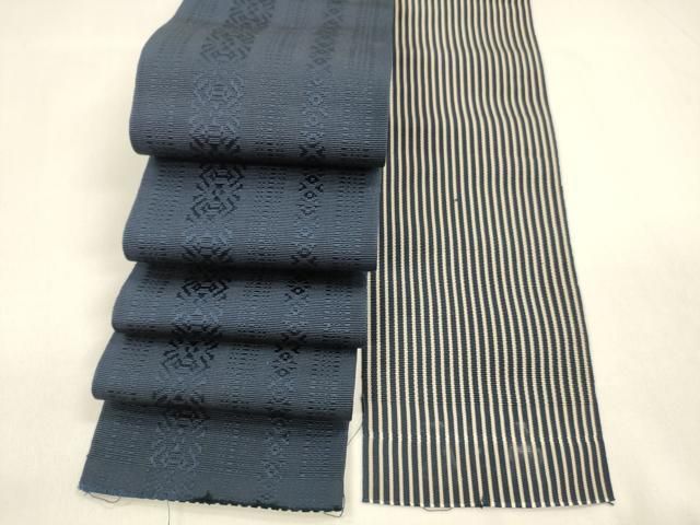 平和屋着物●男性　本場筑前博多織　両面　角帯　田中辰雄作　献上　濃藍色　間道　証紙付き　正絹　逸品　DABA0402cm 平和屋着物○男性 本場筑前博多織 両面 角帯 田中辰雄作 献上 濃藍