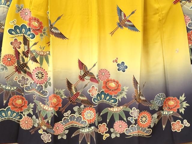 平和屋着物○手ざし京紅型染・宮崎紅型 宮崎良次 振袖 飛鶴松竹梅花文