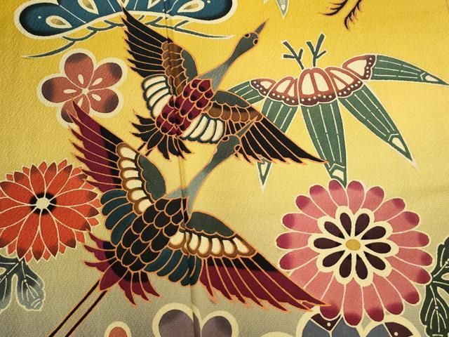 平和屋着物○手ざし京紅型染・宮崎紅型 宮崎良次 振袖 飛鶴松竹梅花文