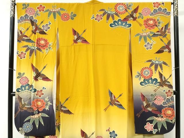 平和屋着物○手ざし京紅型染・宮崎紅型 宮崎良次 振袖 飛鶴松竹梅花文