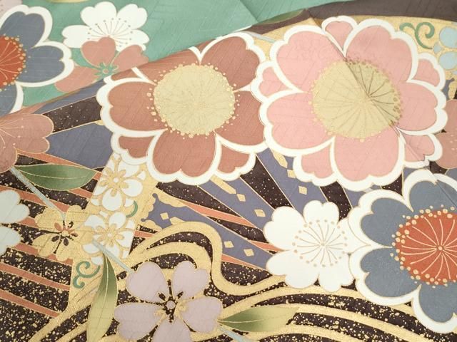 平和屋着物○豪華振袖 駒刺繍 立波草花文 暈し染め 金彩 正絹 逸品
