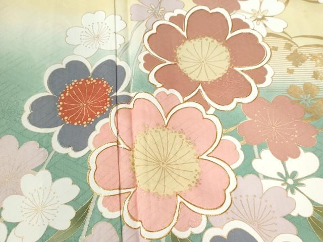 平和屋着物○豪華振袖 駒刺繍 立波草花文 暈し染め 金彩 正絹 逸品