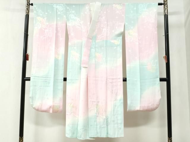 平和屋着物●振袖用長襦袢 無双仕立て 御所車枝花地紋 暈し染め 正絹 yc