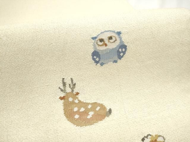 平和屋着物○西陣 川島織物 太鼓柄袋帯 すくい織 鹿 フクロウ草花文