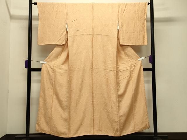 平和屋着物 上質な色無地 花唐草地紋 杏色 正絹 gh