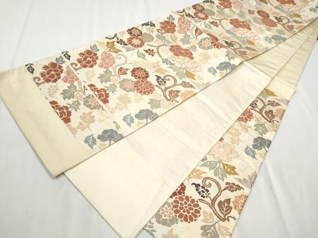 平和屋着物○西陣 六通柄袋帯 唐織 花唐草文 金糸 証紙付き 正絹 逸品