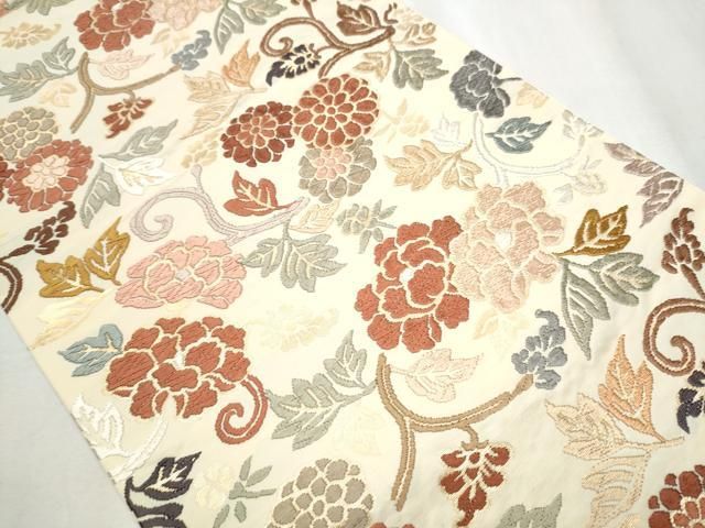 平和屋着物○西陣 六通柄袋帯 唐織 花唐草文 金糸 証紙付き 正絹 逸品