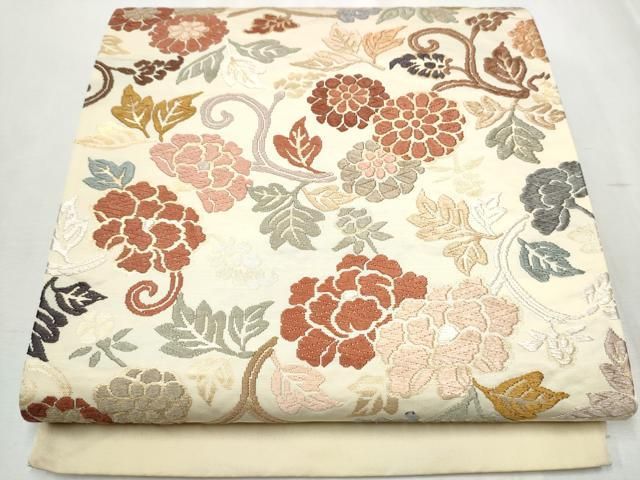 平和屋着物○西陣 六通柄袋帯 唐織 花唐草文 金糸 証紙付き 正絹 逸品