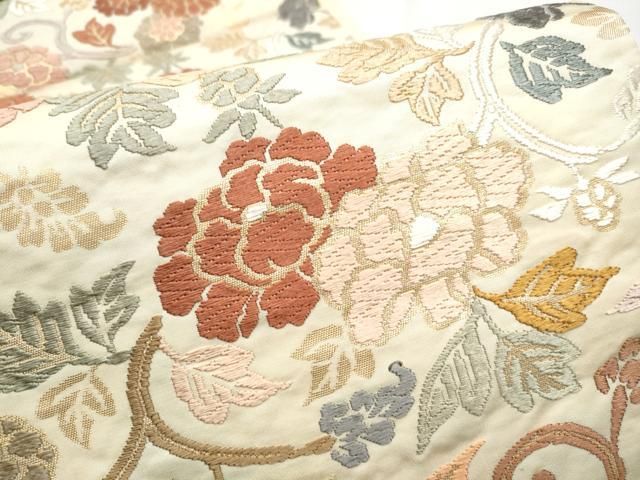 平和屋着物○西陣 六通柄袋帯 唐織 花唐草文 金糸 証紙付き 正絹 逸品