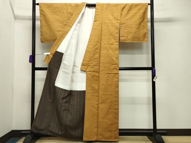  平和屋着物 上質な紬 霞文 山吹色 正絹 gh 紬 着物