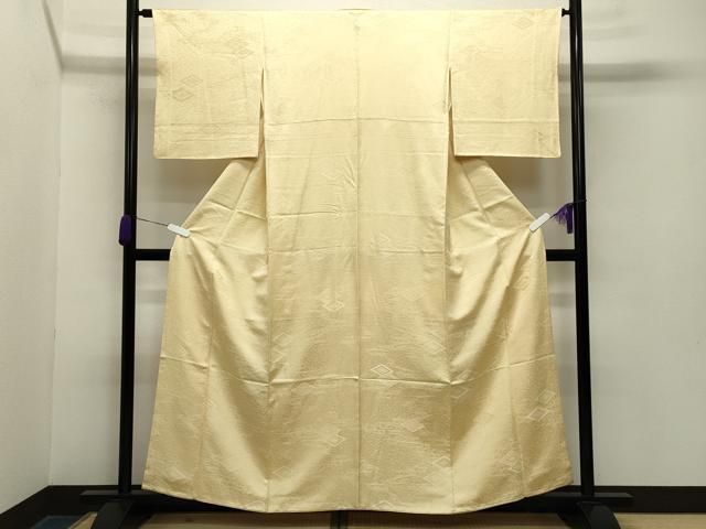 平和屋着物 上質な色無地 流水菱地紋 淡黄色 正絹 gh