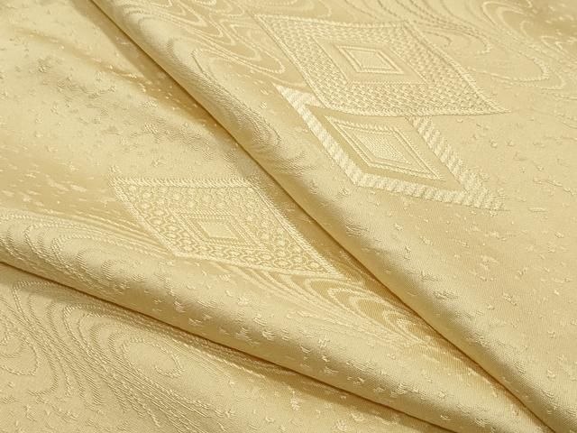平和屋着物 上質な色無地 流水菱地紋 淡黄色 正絹 gh