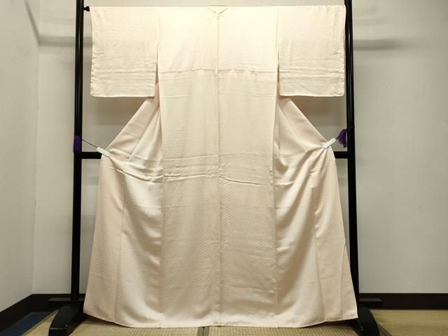 平和屋着物●上質な色無地 菱地紋 薄卵色 正絹 gh