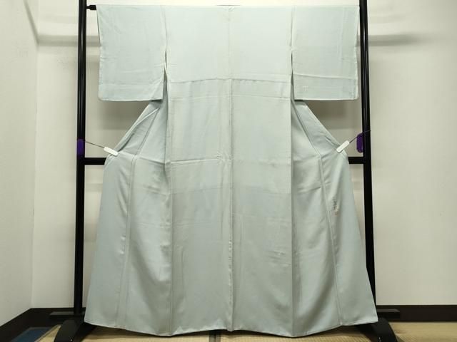 平和屋着物 上質な色無地 正倉院 菱花地紋 青磁鼠色 正絹 gh