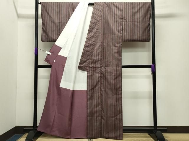 平和屋着物●本場縞大島紬　屋久杉染　縞　大島紬美幸謹製　証紙付き　正絹　逸品　CABA9655gh 平和屋着物○本場縞大島紬 屋久杉染 縞 大島紬美幸謹製 証紙付き 正絹