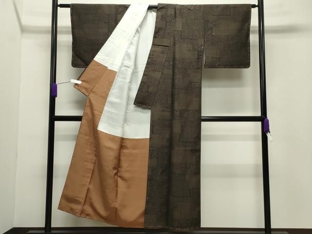 平和屋着物○本場真綿結城紬 100亀甲 色紙重ね花文 認定証付き 正絹