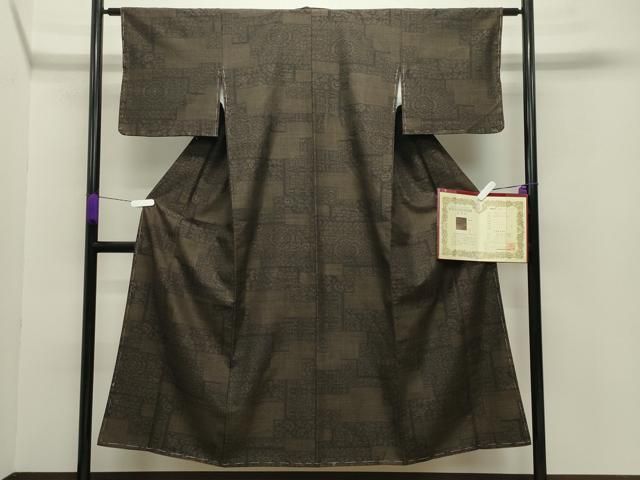 平和屋着物●本場真綿結城紬 100亀甲 色紙重ね花文 認定証付き 正絹 ♥ gh