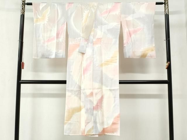 平和屋着物●長襦袢 袷 飛鶴地紋 暈し染め 半衿刺繍 正絹 yc
