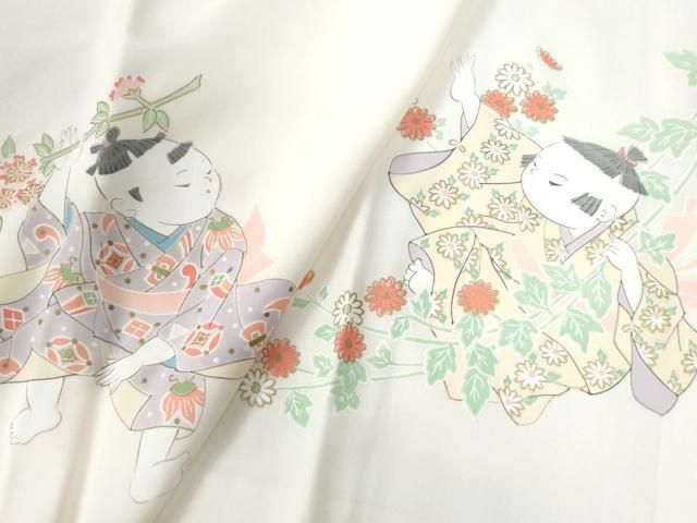  平和屋着物 長襦袢 童子花文 暈し染め 金彩 半衿刺繍 正絹 yc 長襦袢 長襦袢 半襦袢