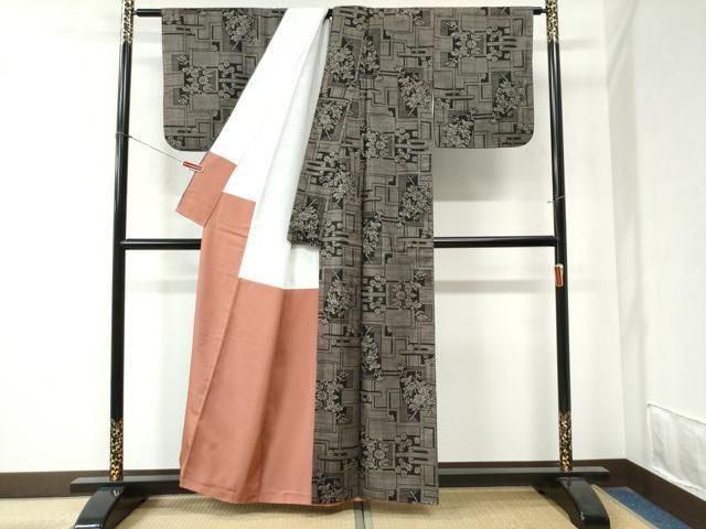 エ霞短冊重ね草花文 正絹