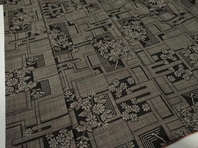  平和屋着物●本場大島紬 7マルキ エ霞短冊重ね草花文 正絹 ♥ yc 紬 着物