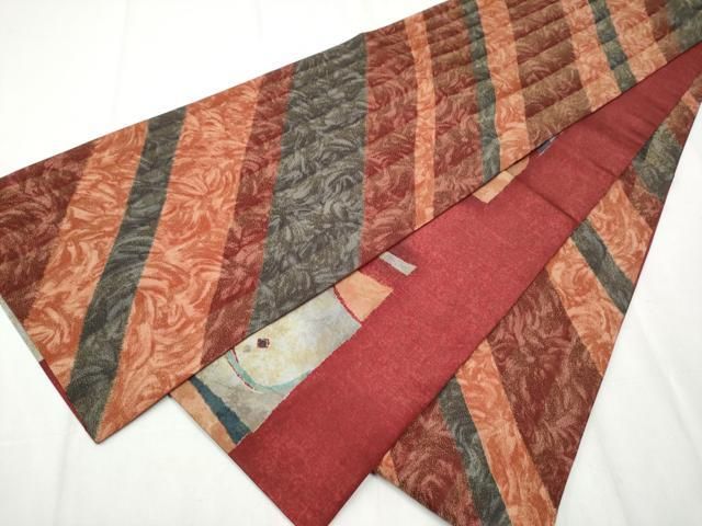 平和屋着物○両面 全通柄袋帯 本場染大島紬地 墨流し紗線文 金通し地