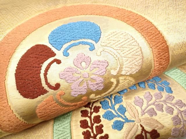 平和屋着物○全通柄袋帯 唐織 草花丸文 金糸 正絹 逸品 未使用