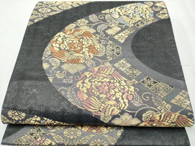 平和屋着物○日本画家 霜鳥忍の世界 彩天目織 六通柄袋帯 唐織 鳳凰花