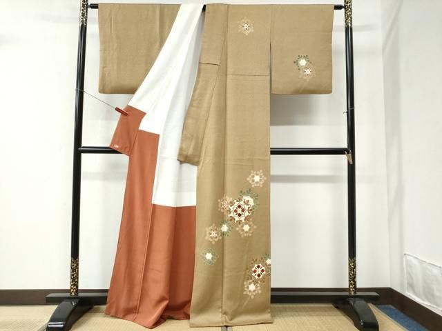 平和屋着物●訪問着 刺繍 吉祥花文 金糸 三越扱い 正絹 yc