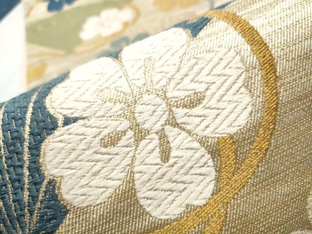 平和屋着物○六通柄袋帯 唐織 桧扇花文 金糸 正絹 逸品 CABB0732hy