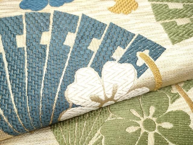 平和屋着物●六通柄袋帯　唐織　桧扇花文　金糸　正絹　逸品　CABB0732hy 平和屋着物○六通柄袋帯 唐織 桧扇花文 金糸 正絹 逸品 CABB0732hy