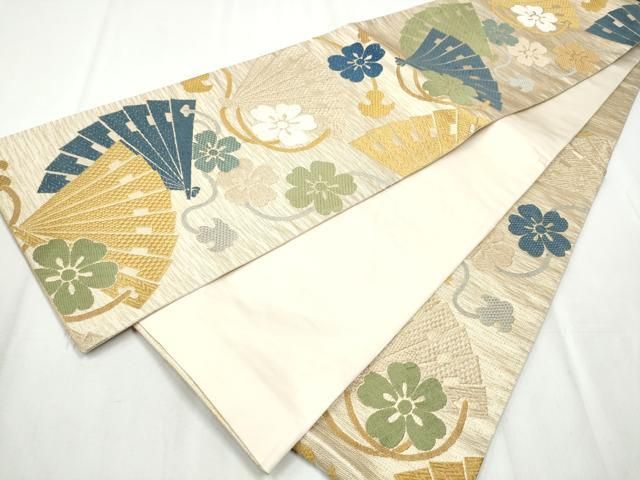 平和屋着物●六通柄袋帯　唐織　桧扇花文　金糸　正絹　逸品　CABB0732hy 平和屋着物○六通柄袋帯 唐織 桧扇花文 金糸 正絹 逸品 CABB0732hy