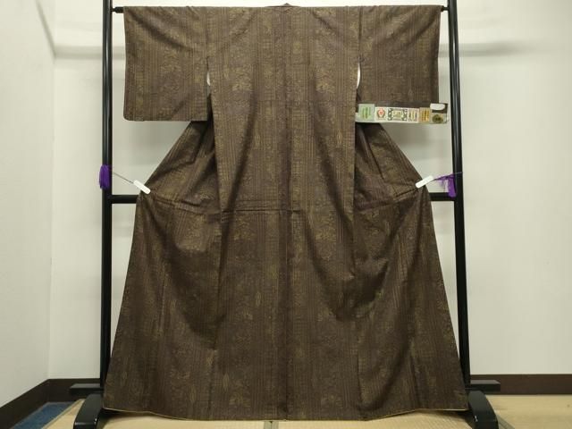 平和屋着物●本場真綿結城紬 100亀甲 鳳凰花唐草文 証紙付き 正絹 gh