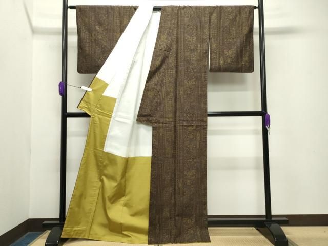  平和屋着物●本場真綿結城紬 100亀甲 鳳凰花唐草文 証紙付き 正絹 gh 紬 着物