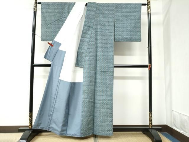  平和屋着物 花織紬 縞 吉祥文 証紙付き 正絹 yc 紬 着物