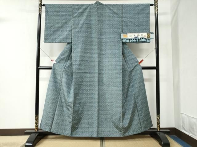 平和屋着物●花織紬 縞 吉祥文 証紙付き 正絹 yc