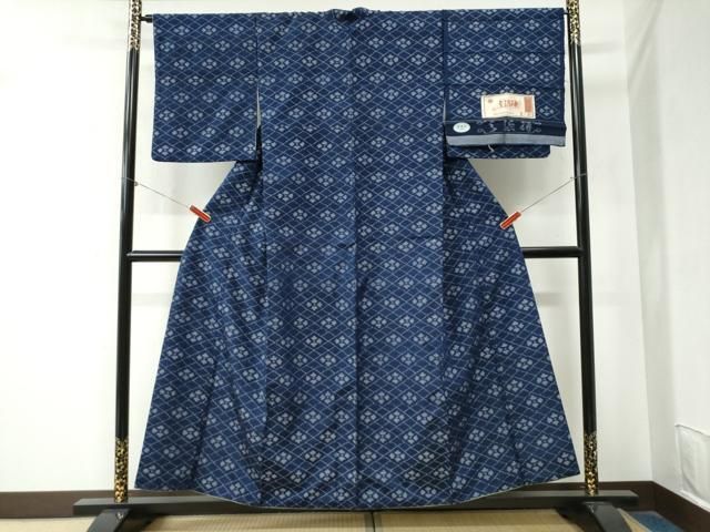 平和屋着物●弓浜絣 網目花文 証紙付き 正絹 yc